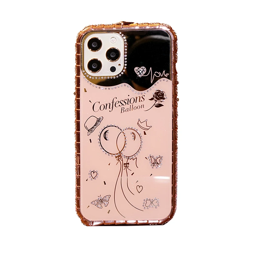 

Rhinestone Metal Bumper Case Glitter Diamond Phone Cover For iPhone 11 12 Mini Pro Max X XR XS 7 8 Case Luxury Mirror Backboard