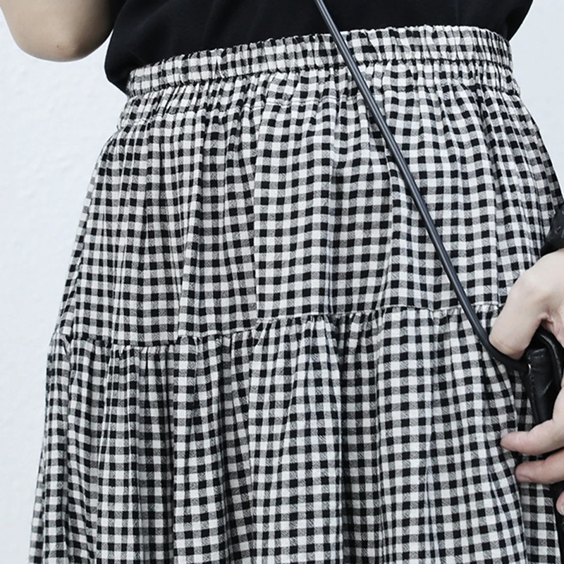 

[EAM] High Elastic Waist Black Lace Pleated Plaid Casual Half-body Skirt Women Fashion Tide New Spring Autumn 2021 1DD6700