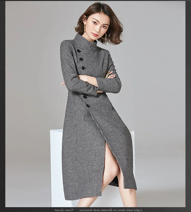 

Abrigos Mujer Invierno 2020 Plus Size Women's Woolen Female Long Plaid Coat Elegant Manteau Femme Hiver Coats KJ191