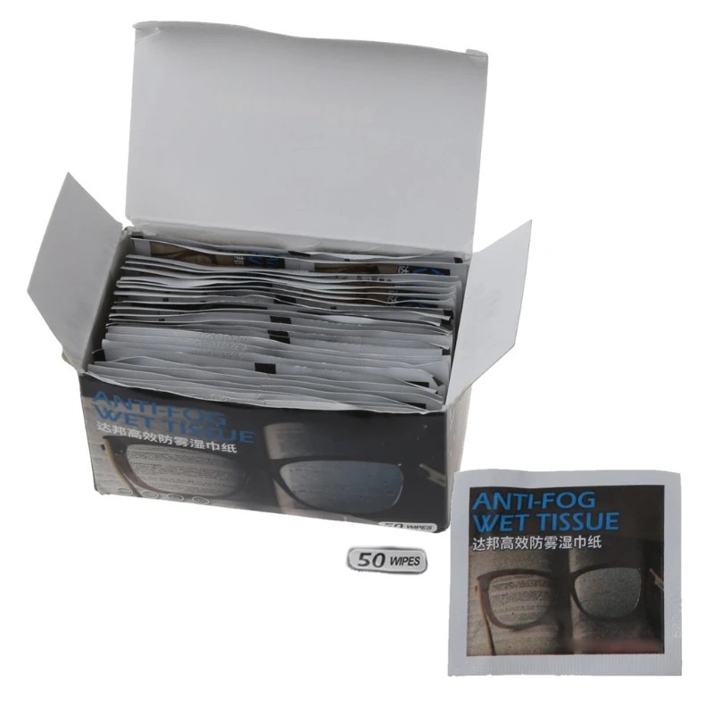 

50Pcs Anti-Fog Wipes Glasses Pre-moistened Antifog Lens Defogger Eyeglass Wipes