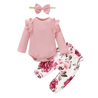baby girl clothes set newborn girls long sleeve romper and pants headband toddler girls spring outfits set infant romper sets