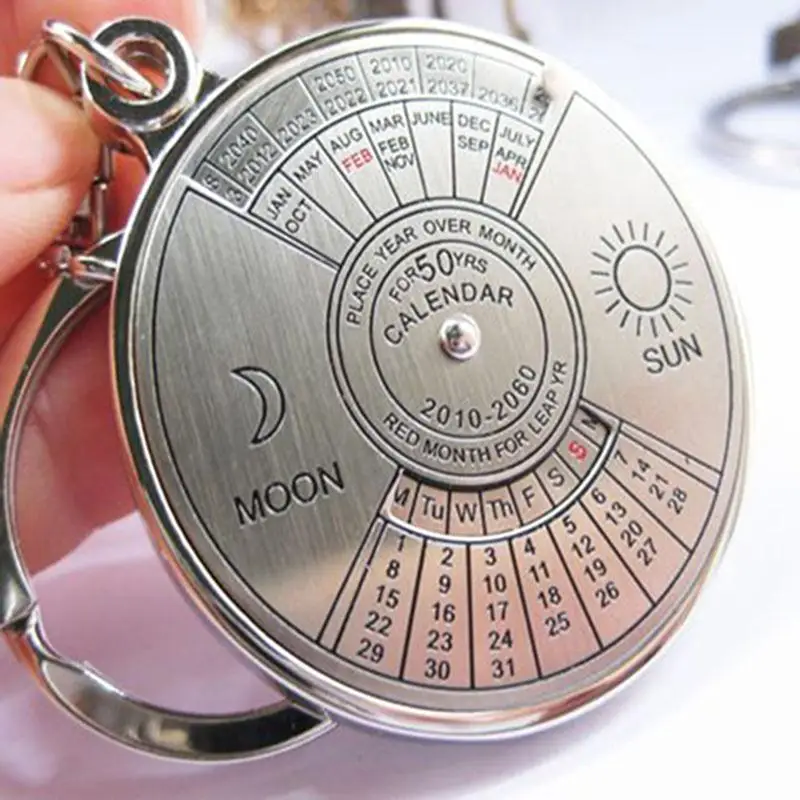 

Silver Color 50 Years Super Perpetual Calendar Key Chains Rings Astrology KeyChains Car Bag Pendant Keyring Holder Gift Jewelry