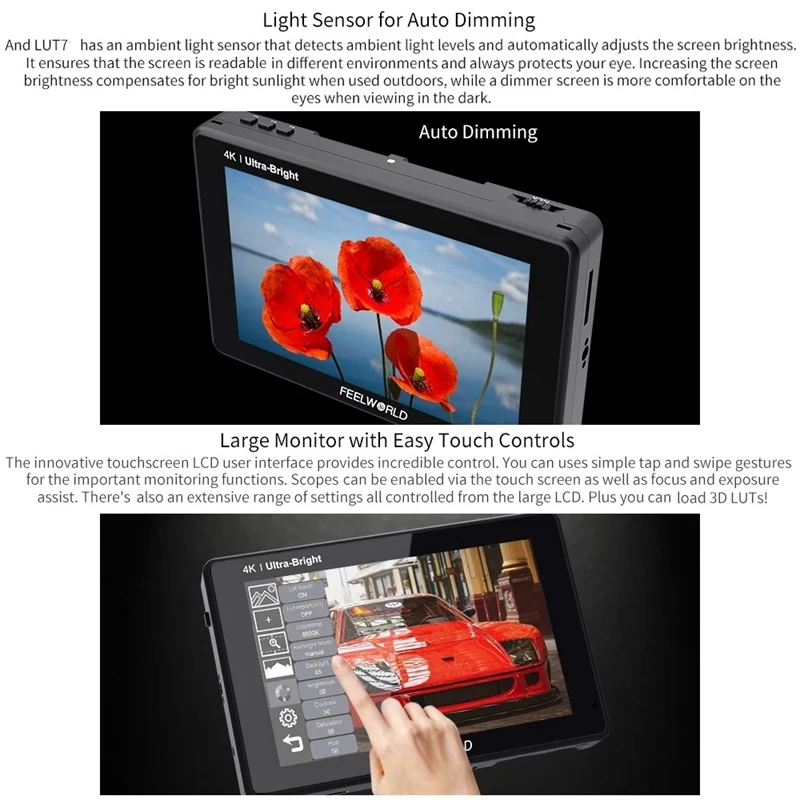 FEELWORLD LUT7 7 дюймов DSLR камера полевой монитор видео 3D LUT Touchsn FHD Разрешение с 4K HDMI вход