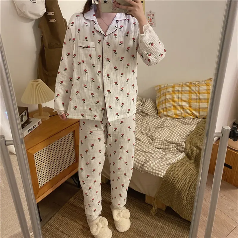 

Alien Kitty Long Sleeve Sleepwear Love Printed Women Students Home 2021 Chic Comfortable Loose New Cotton Fashion Pajamas Suits