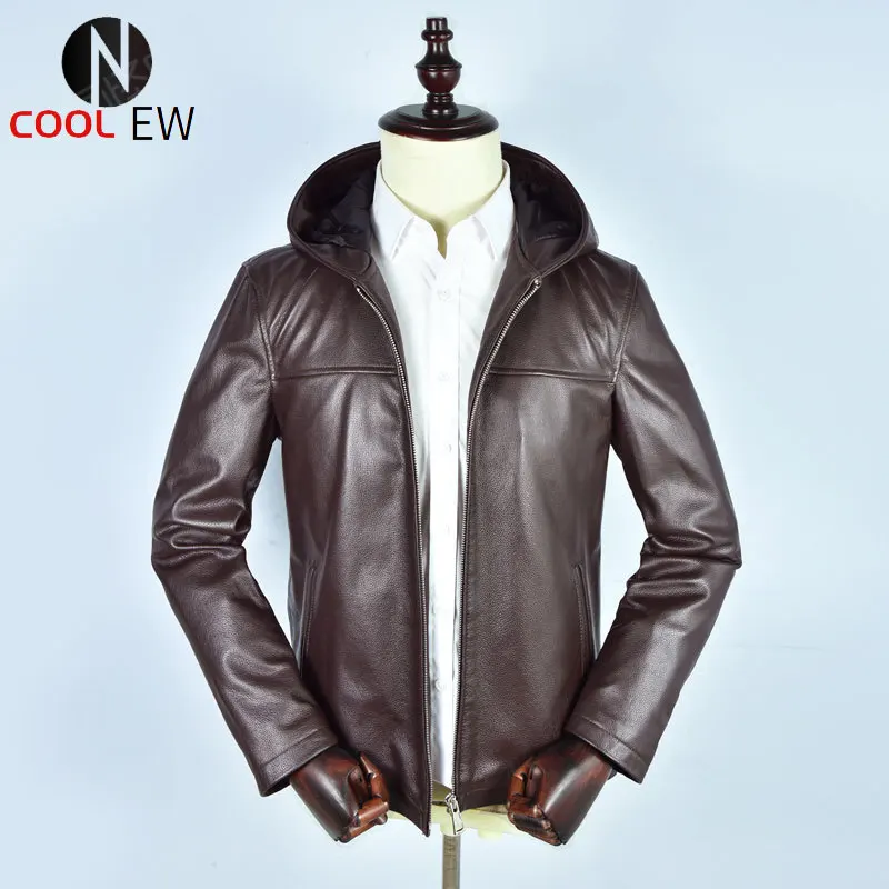 Бесплатная доставка. Кожаная куртка из черной коровьей кожи. Весеннее пальто