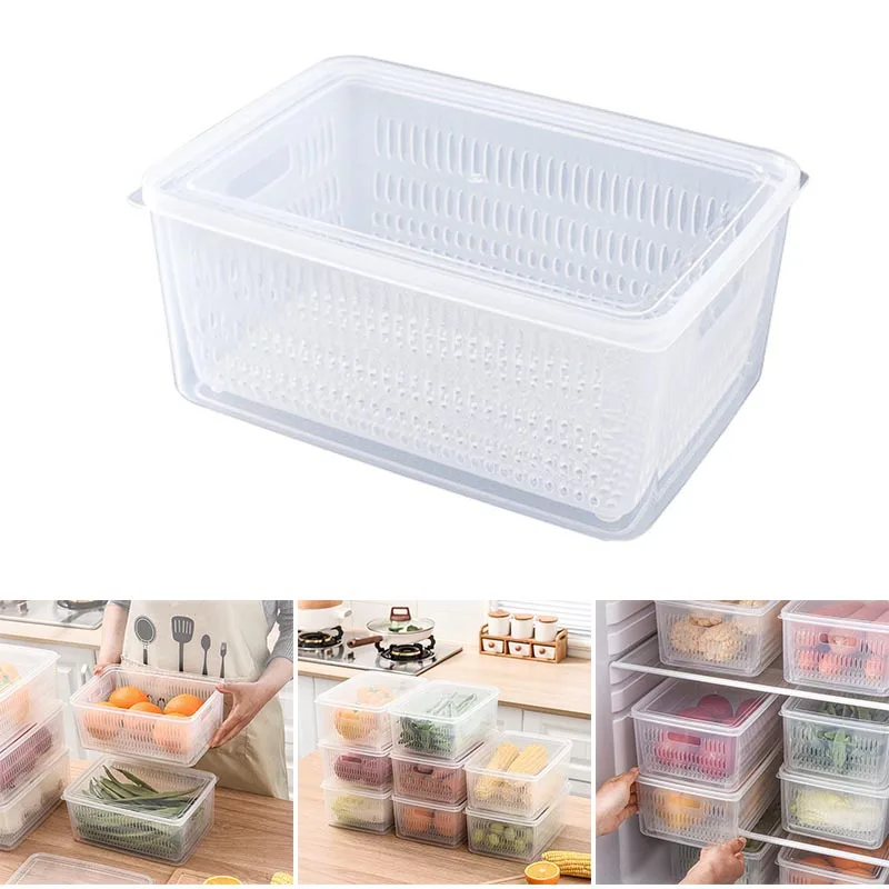 

New Kitchen Food Storage Box Transparent Plastic Sealed Fresh-Keeping Box Food Refrigerator Fruit and Vegetable Kitchen Storage