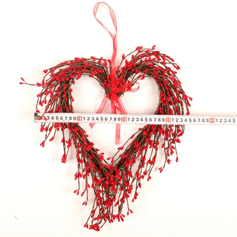 

Valentine's Day Wreath with Red Rose and Cones for Wall, Staircase, Door New Year Decoration Red Fruit with Light