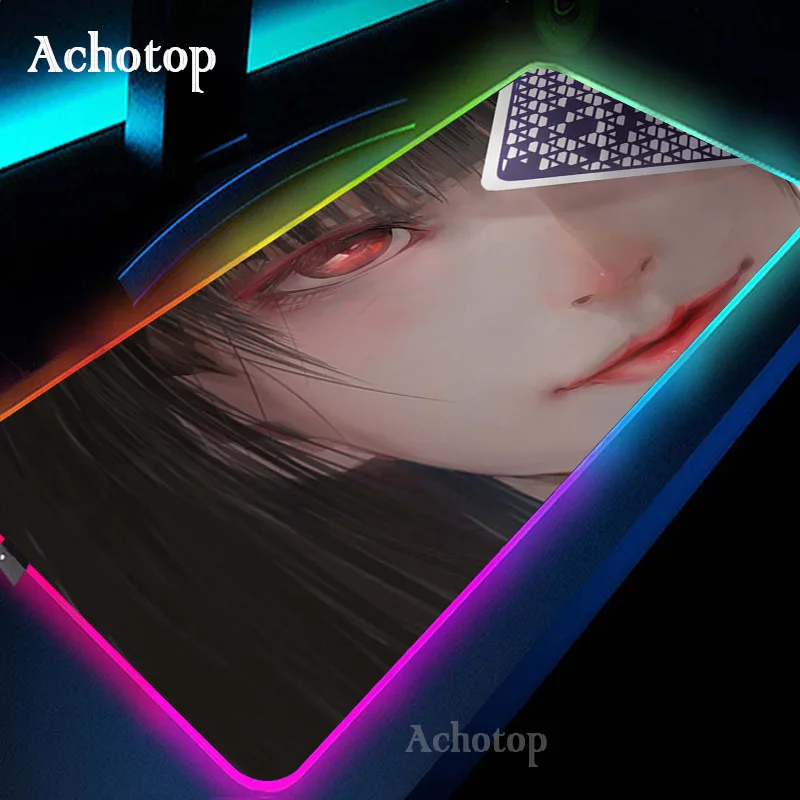 

Большой игровой коврик для мыши с аниме Kakegurui Yumeko Jabami RGB, Цветной Резиновый Коврик для мыши со светодиодной подсветкой, компьютерный коврик д...