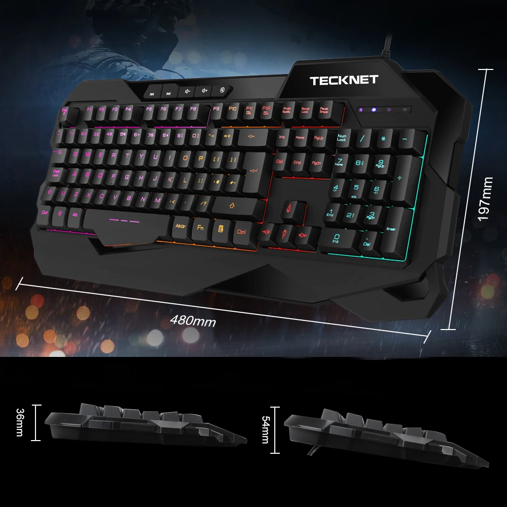 TeckNet 101 Keycaps Проводная игровая клавиатура черная английская с подсветкой