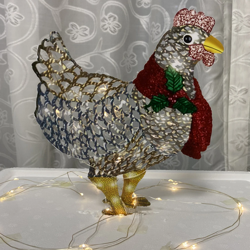 

Courtyard Christmas Led Night Light Solar Light With Scarf Metal Chicken Sculpture Lawn Corridor Christmas Atmosphere Decoration