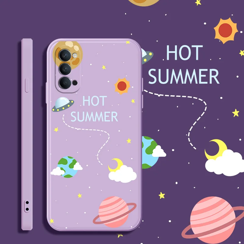 

For OPPO Reno 4 Soft TPU Silicone Protective Square Phone Case Colorful Planet Anti-fall Back Cover Fundas