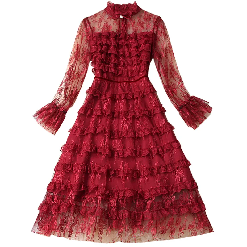 

quality 2021 new High spring Perspective of lace cake with mesh Party dress Reception Slim Women Clothing summer flowers dresses