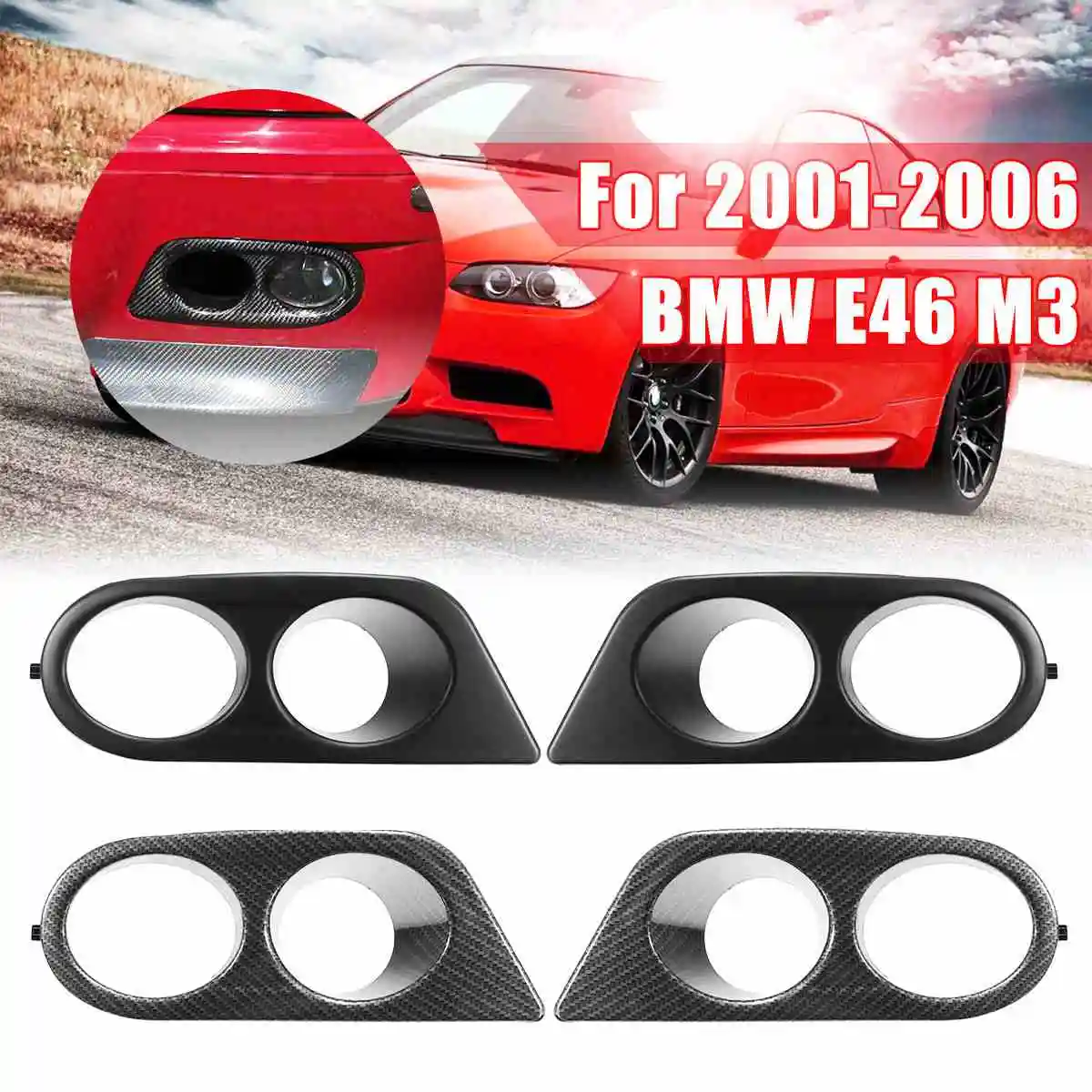 

Pair Car Fog Light Covers Surround Air Duct For BMW E46 M3 2 Door 2001-2006 Carbon Fiber Glossy Black