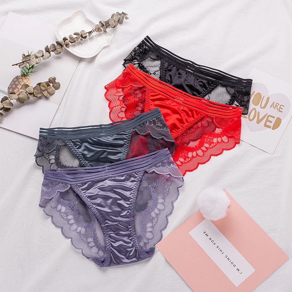 Женские роскошные трусы дышащие кружевные шелковые сексуальные трусики с низкой