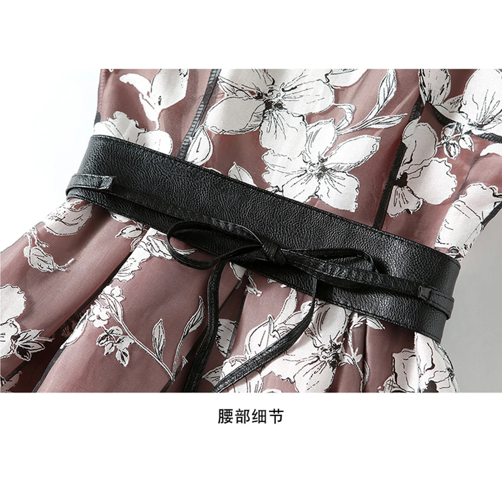 

Simgent Organza Dress Summer Fashion Vintage Women Sleeveless Printing Belted Dress Knee Length Vestidos Robe Femme Jurk SG0763
