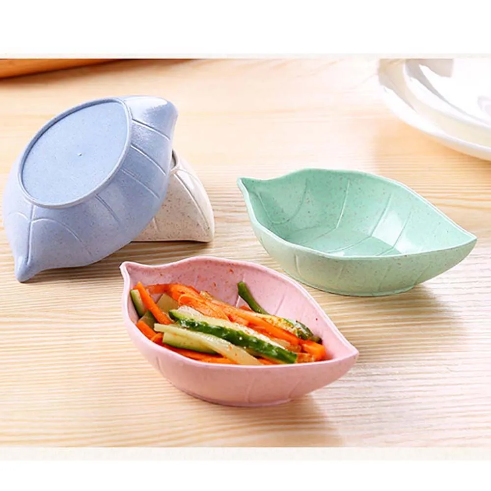 

Mini Cute Leaves Shape Wheat Straw Bowl Vinegar Seasoning Solid Soybean Dish Sauce Salt Snack Small Plate Kitchen Supplies