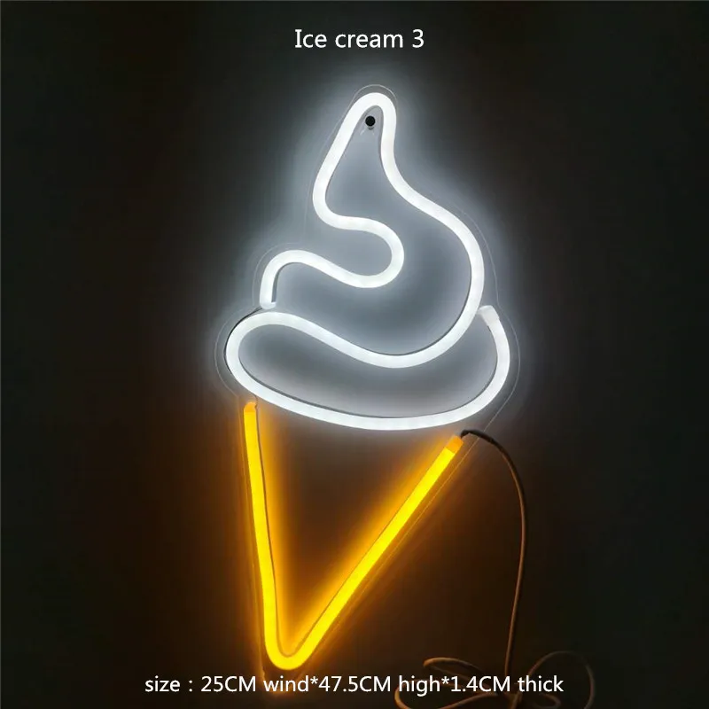 Ice cream 3 Светодиодный неоновый светильник, неоновый светильник с верхней панелью, цветная лампа, крыло, мороженое, неоновый розовый, украшение для детской комнаты, украшение для дома и магазина, сексуальный знак - Испускаемый цвет: Ice cream 3
