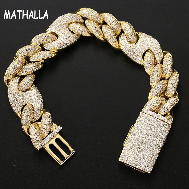 

MATHALLA 20 мм хип-хоп мужские ювелирные изделия Miami кубинская звеньевая цепочка браслет Iced Out кубический циркон шикарная кофейная цепочка в форме бобов браслет