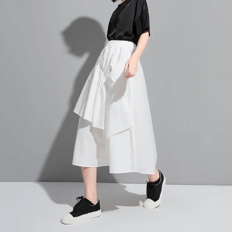 

XITAO Irregular Folds Patchwork Shirt Solid Color Summer New Women Casual Loose Elastic Waist Fashion Trendy All-match WMD0970