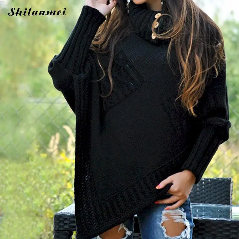 2019 Модный женский вязаный свитер пуловер средней длины с рукавом летучая мышь