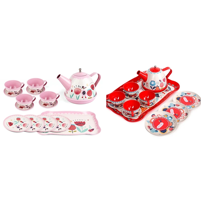 

Metal Simulated Teapot Teacup British Style, Afternoon Tea Tinplate Toys, Kids Tea Party Pretend Play Toys(12 PCS)