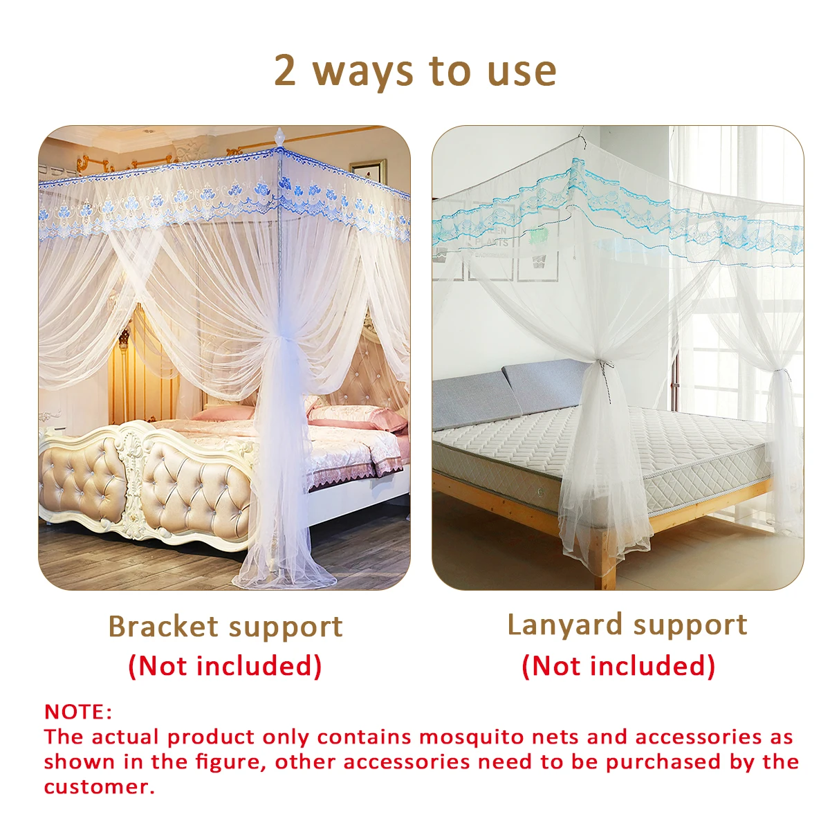 

Princess Canopy Bed Curtains 4 Corner 3 Side Openings Post Bed Curtain Canopy Netting Luxury Mosquito Net Bedding No Bracket