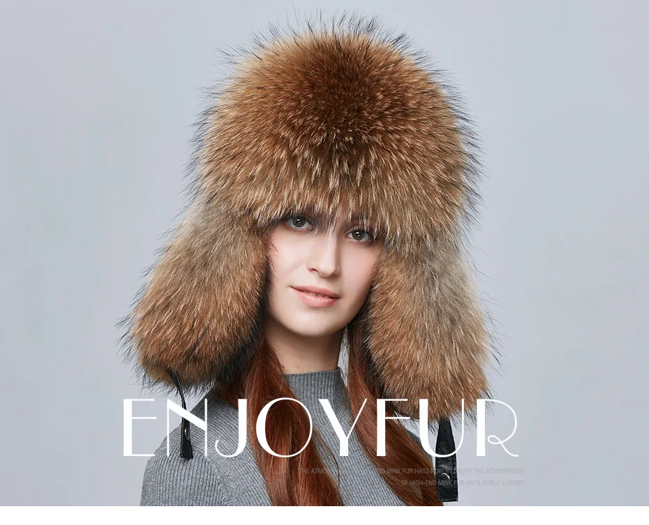 ENJOYFUR натуральный Лисий мех шапка с наушниками толстые теплые зимние шапки для женщин русские шапки-бомберы из натуральной кожи шапки-ушанки