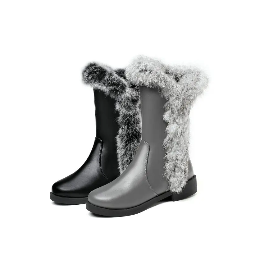 

NESIMOO 2021 Women Shoes PU Leather Winter Zipper Mid Calf Boots Casual Round Toe Wedge Heel Keep Warm Snow Boots Big Size 34-43