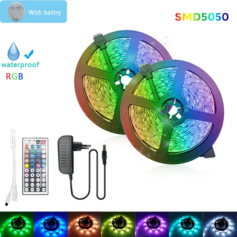 RGB Светодиодная лента светильник 5050 5 м 10 15 SMD2835 водонепроницаемая светодиодная с