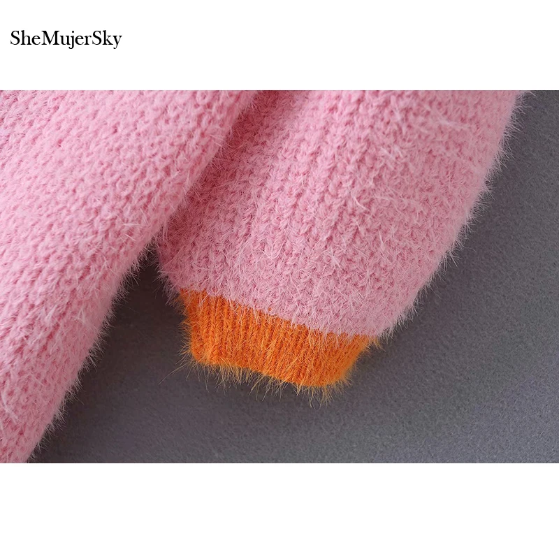 Женский короткий свитер SheMujerSky розовый кардиган с коротким рукавом и V образным