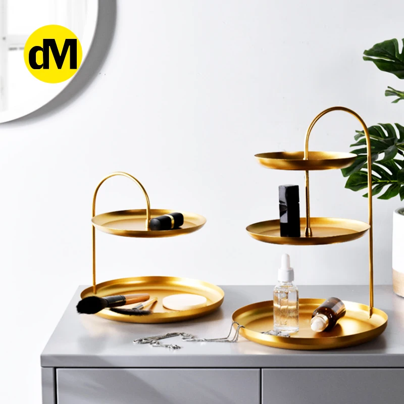 

DM 1pcs/Set Jewelry Rack GOLD Double Layer Triple Layer Gold Cosmetics Storage Tray Fruit Plate Jewelry Earrings Rack Holder