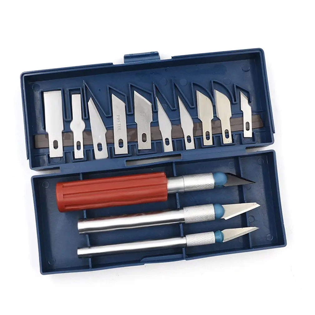 

13pc Durable Precision Knife Set Exacto Style Multi-function Hobby Knife Crafts Carving Cutter Graver Sculpting Art Tool Set
