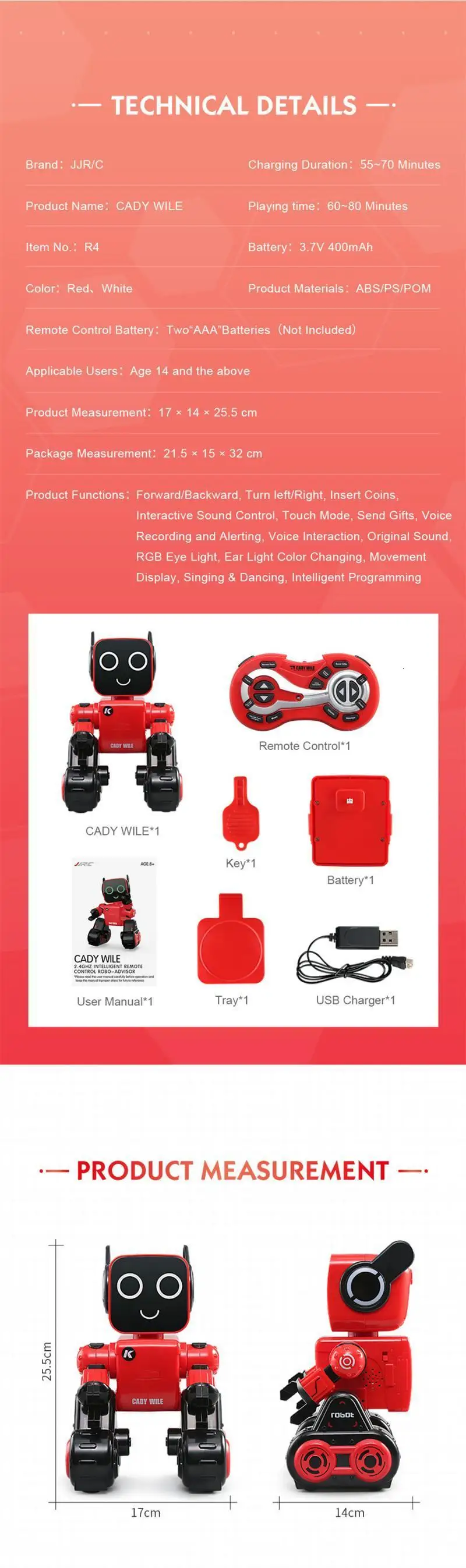 JJRC R4 Cady Wile робот для управления жестами, игрушки для управления денежными средствами, магическое звуковое взаимодействие, RC робот VS R2 R3