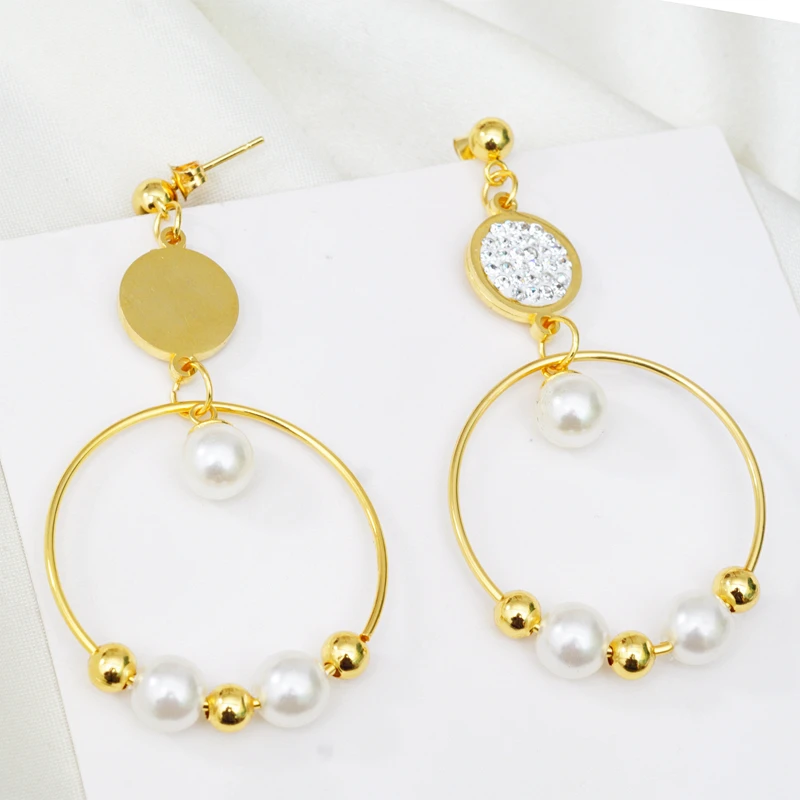 Женские серьги из нержавеющей стали сережки золотого цвета со стразами и