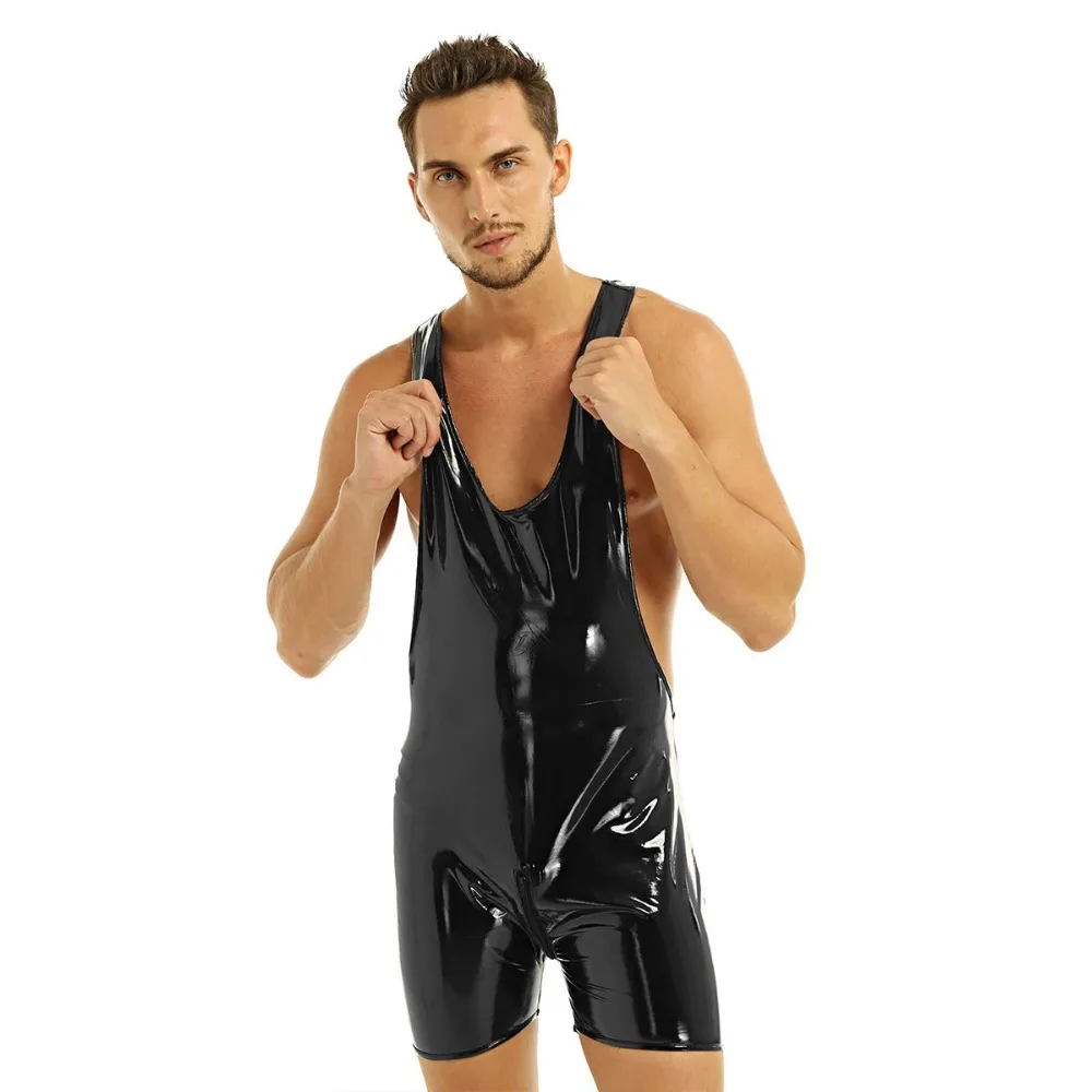 Гей купальники мужские стринги купальник Wetlook женское белье из лакированной кожи боди молния промежность купальник мужской купальник