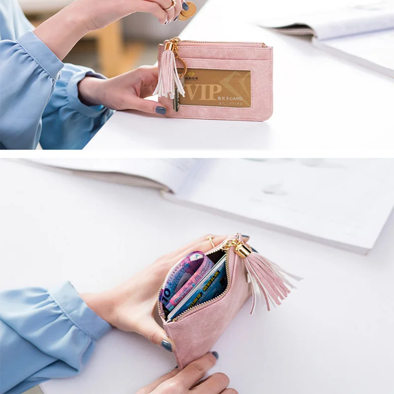 Женский маленький чехол для ключей кошелек на молнии с кисточкой и отделением
