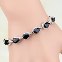 black cubic zirconia 25 sterling silver water drop link chain bracelet 7 inch women free shipping jewelry bag s084