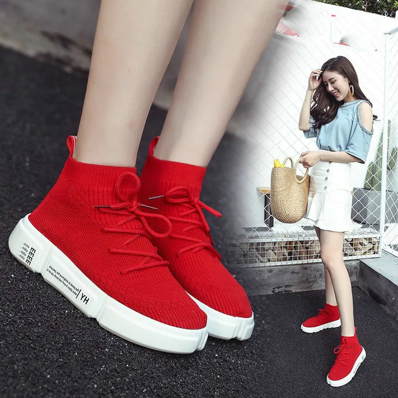 2019 весенние туфли для женщин Обувь с высоким берцем носки девочек Спортивная