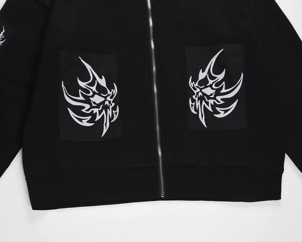 Толстовка с капюшоном хлопковые черепа панк Готическая темная одежда уличный