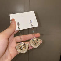 korean fashion long exaggerated fan shaped irregular rhinestone pearl earrings for women shopping date annual accessory jewerly