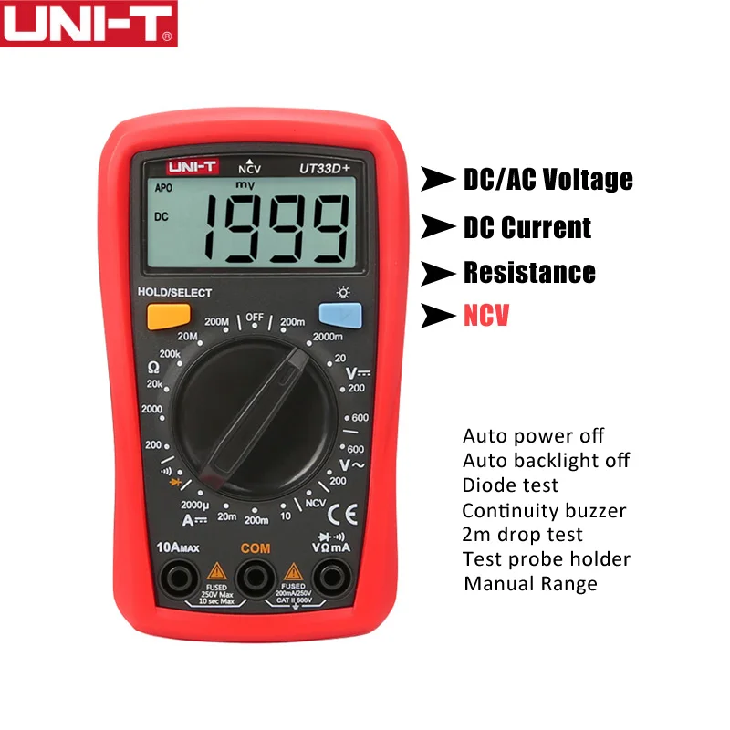 

UNI-T UT33A+/B+/C+/D+ Digital Multimeter LCD AC DC voltage current resistance +2mF capacitance tester with backlight display