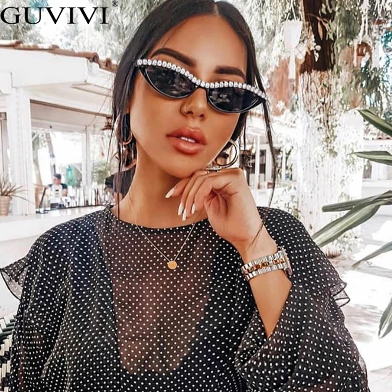 Солнцезащитные очки для мужчин и женщин кошачий глаз стразы с бриллиантами из