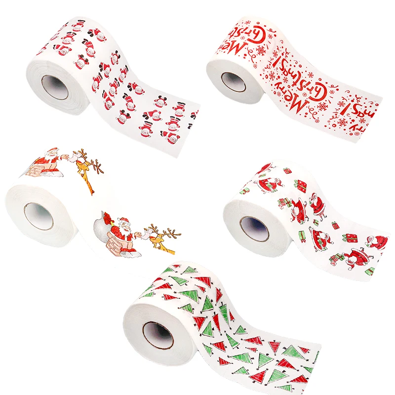 

Креативная рулонная бумага с рождественскими узорами, туалетная бумага с Санта-Клаусом, оленем, салфетка для новогодвечерние, Рождественск...