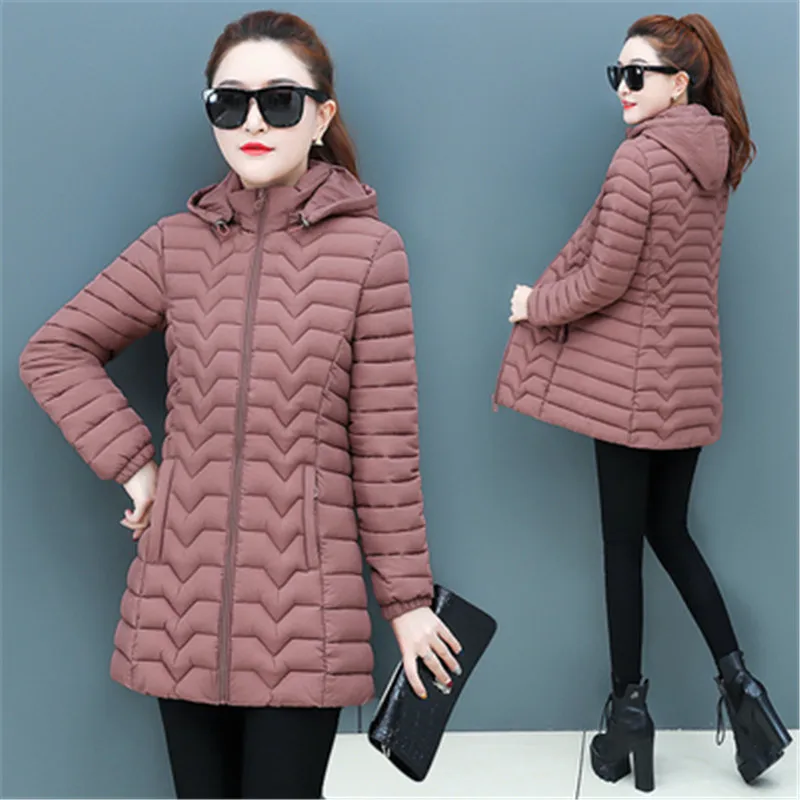 light pink Плюс Размер 6XL хлопок пальто зима с капюшоном Теплый пуховик хлопок куртки парка пальто Повседневная Длинная хлопковая одежда женская верхняя одежда - Color: light pink