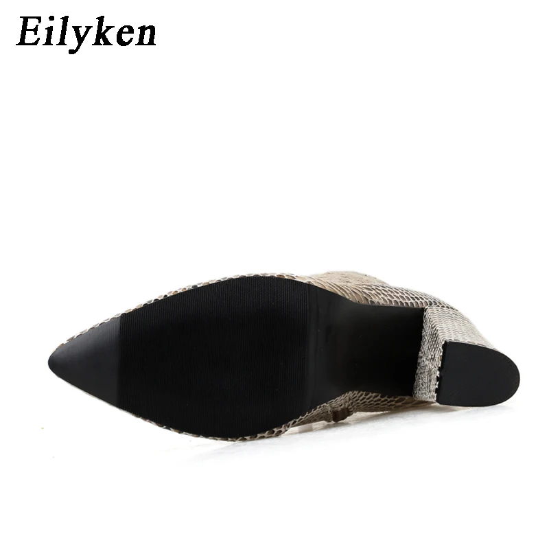 Eilyken/ дизайн; женские ботильоны на высоком каблуке со змеиным принтом; модные вечерние ботильоны с острым носком на молнии; пикантная женская обувь