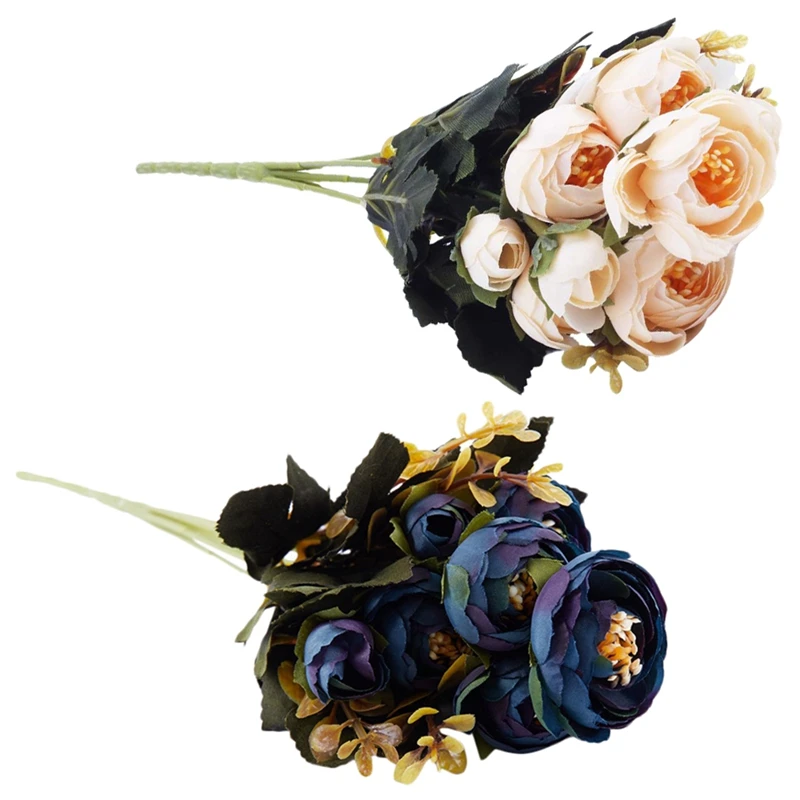 2 набора 1 букет из 9 искусственных шелковых тканей искусственные цветы листья
