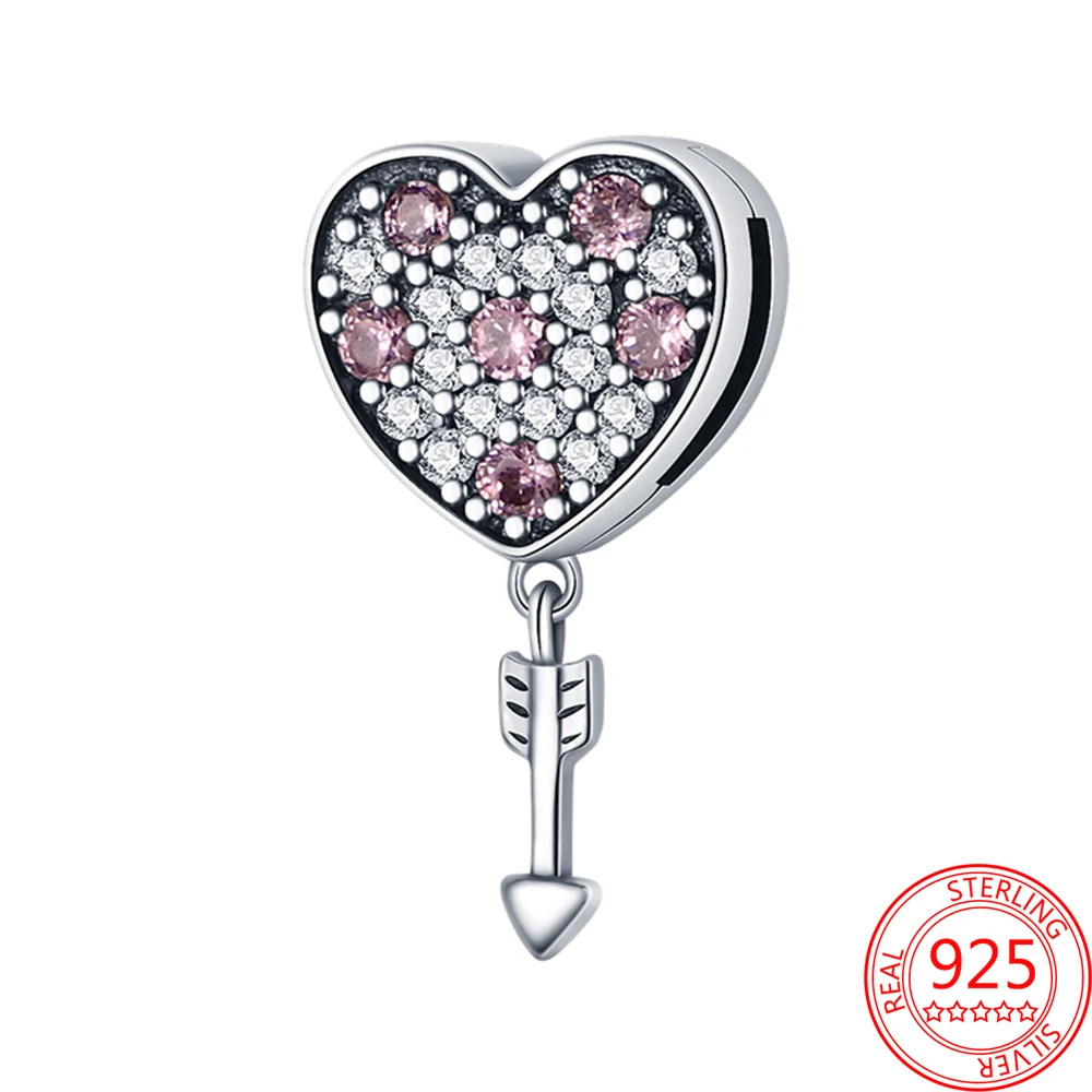 

New 925 Sterling Silver Heart & Arrow Pave Clip Reflexions Fit Original Series Charms For Women Birthday Fashion Jewelry Gift