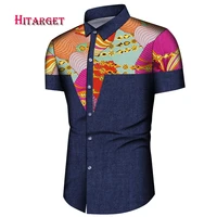 2021 summer fashion men slim sport style african print cotton shirt short sleeve v neck traditional african men clothing wyn1490