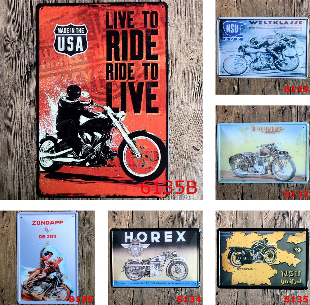Винтажный металлический постер Live To Ride To Live, Сделано в США, классический мотоцикл для гаража, бара, декоративный знак, железная живопись