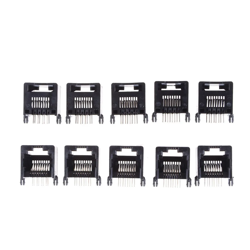 

10 штук RJ45 8P8C черный компьютер Интернет сеть PCB разъем